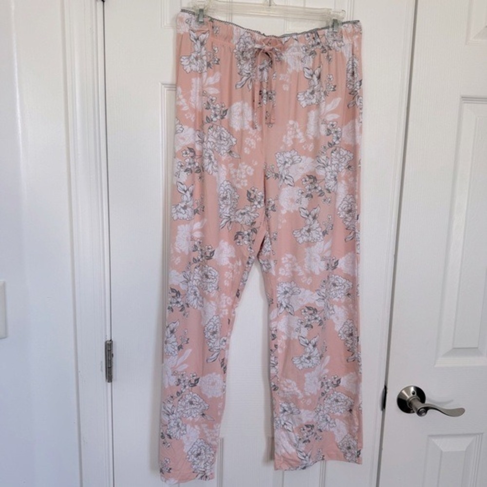 TAHARI Relaxed Fit Floral Pink Sleepwear Jogger Pajama Lounge Pants Sz Large EUC